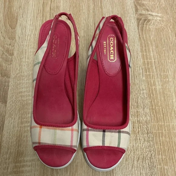 Coach Wedge Slingback Sandal 3.5" Heels, Vintage Plaid, 7.5 - Picture 4 of 8